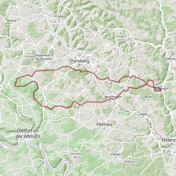 Karten-Miniaturansicht der Radinspiration "Rauf und Runter im Naturpark" in Oberpfalz, Germany. Erstellt vom Tarmacs.app-Routenplaner für Radtouren