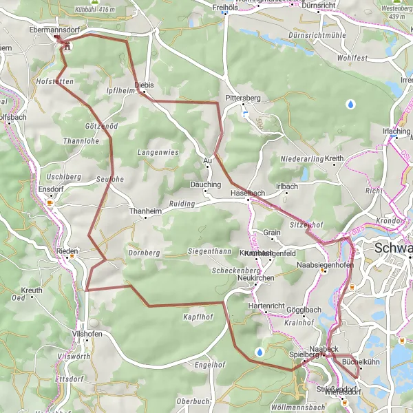 Karten-Miniaturansicht der Radinspiration "Rundtour zu historischen Sehenswürdigkeiten" in Oberpfalz, Germany. Erstellt vom Tarmacs.app-Routenplaner für Radtouren
