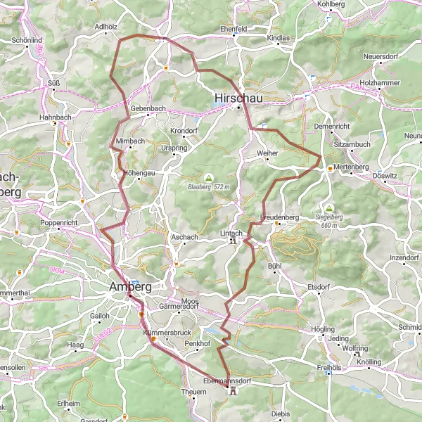 Karten-Miniaturansicht der Radinspiration "Naturverbundene Gravelbike-Strecke mit kulturellen Highlights" in Oberpfalz, Germany. Erstellt vom Tarmacs.app-Routenplaner für Radtouren