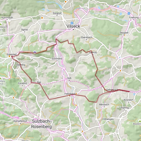 Map miniature of "Gravel Adventure Ride" cycling inspiration in Oberpfalz, Germany. Generated by Tarmacs.app cycling route planner