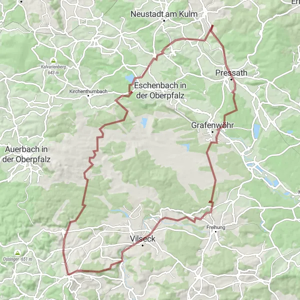 Map miniature of "Gravel Exploration" cycling inspiration in Oberpfalz, Germany. Generated by Tarmacs.app cycling route planner