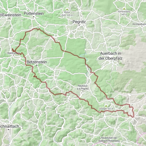 Map miniature of "Oberpfalz Gravel Adventure" cycling inspiration in Oberpfalz, Germany. Generated by Tarmacs.app cycling route planner