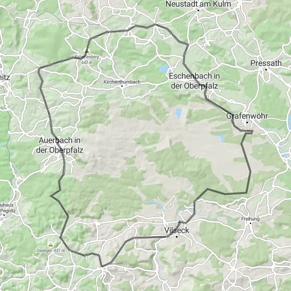 Map miniature of "Road Cycling Escape" cycling inspiration in Oberpfalz, Germany. Generated by Tarmacs.app cycling route planner