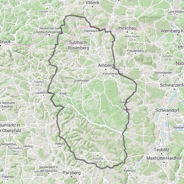 Karten-Miniaturansicht der Radinspiration "Epische Radrunde durch die Oberpfalz" in Oberpfalz, Germany. Erstellt vom Tarmacs.app-Routenplaner für Radtouren