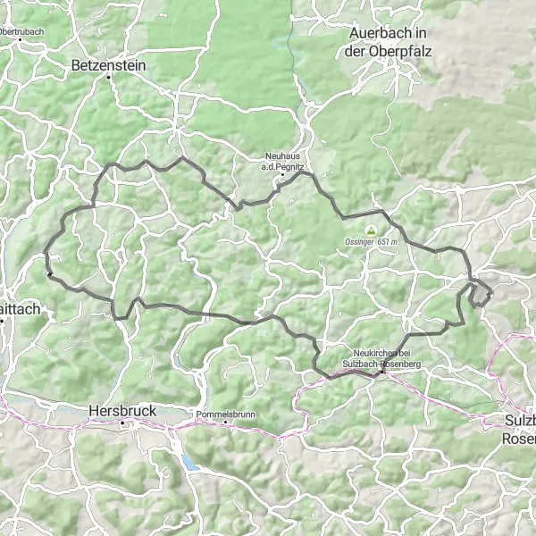 Karten-Miniaturansicht der Radinspiration "Radtour durch die Natur um Edelsfeld" in Oberpfalz, Germany. Erstellt vom Tarmacs.app-Routenplaner für Radtouren