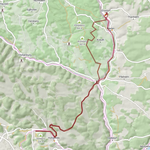 Map miniature of "Juradistl Gravel Experience" cycling inspiration in Oberpfalz, Germany. Generated by Tarmacs.app cycling route planner