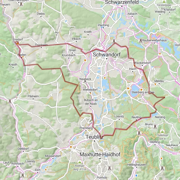 Map miniature of "Discover the Naab Valley" cycling inspiration in Oberpfalz, Germany. Generated by Tarmacs.app cycling route planner