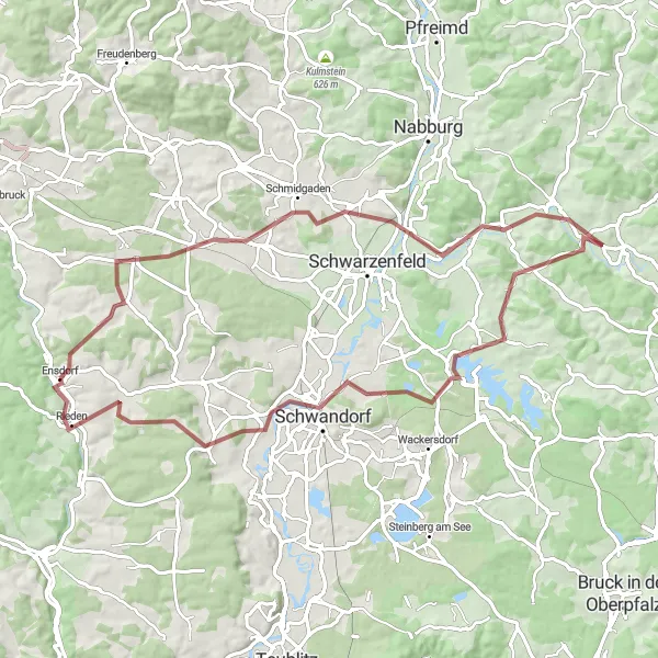 Map miniature of "Exploring the Bavarian Countryside" cycling inspiration in Oberpfalz, Germany. Generated by Tarmacs.app cycling route planner