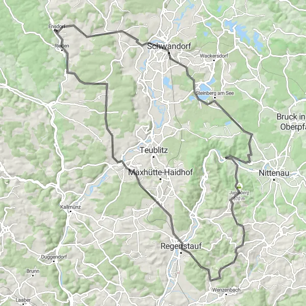 Map miniature of "Enchanting Bavarian Ride" cycling inspiration in Oberpfalz, Germany. Generated by Tarmacs.app cycling route planner