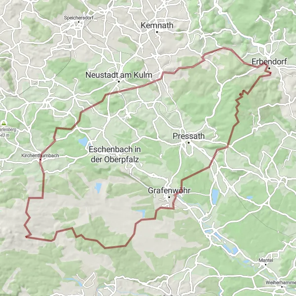 Karten-Miniaturansicht der Radinspiration "Bergige Schottertour um Kastl" in Oberpfalz, Germany. Erstellt vom Tarmacs.app-Routenplaner für Radtouren