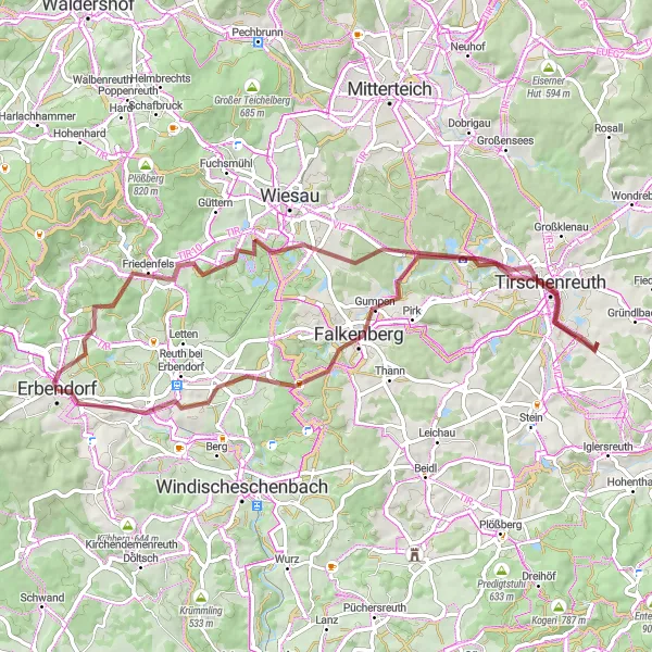 Map miniature of "Tirschenreuth Gravel Loop" cycling inspiration in Oberpfalz, Germany. Generated by Tarmacs.app cycling route planner