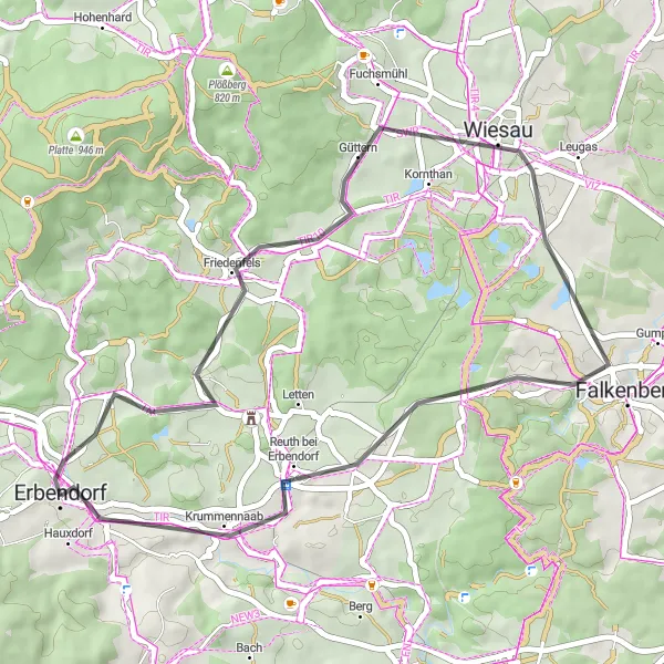 Map miniature of "Naabberg Loop" cycling inspiration in Oberpfalz, Germany. Generated by Tarmacs.app cycling route planner