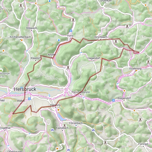 Karten-Miniaturansicht der Radinspiration "Rundfahrt nach Rutschen" in Oberpfalz, Germany. Erstellt vom Tarmacs.app-Routenplaner für Radtouren