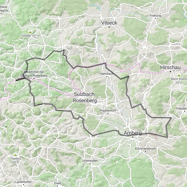 Karten-Miniaturansicht der Radinspiration "Rundfahrt um Etzelwang" in Oberpfalz, Germany. Erstellt vom Tarmacs.app-Routenplaner für Radtouren
