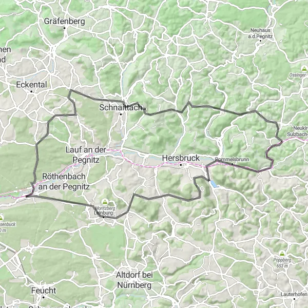 Karten-Miniaturansicht der Radinspiration "Hirschbach und Umgebung" in Oberpfalz, Germany. Erstellt vom Tarmacs.app-Routenplaner für Radtouren