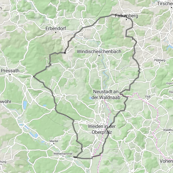 Karten-Miniaturansicht der Radinspiration "Radtour Etzenricht - Trappenberg" in Oberpfalz, Germany. Erstellt vom Tarmacs.app-Routenplaner für Radtouren