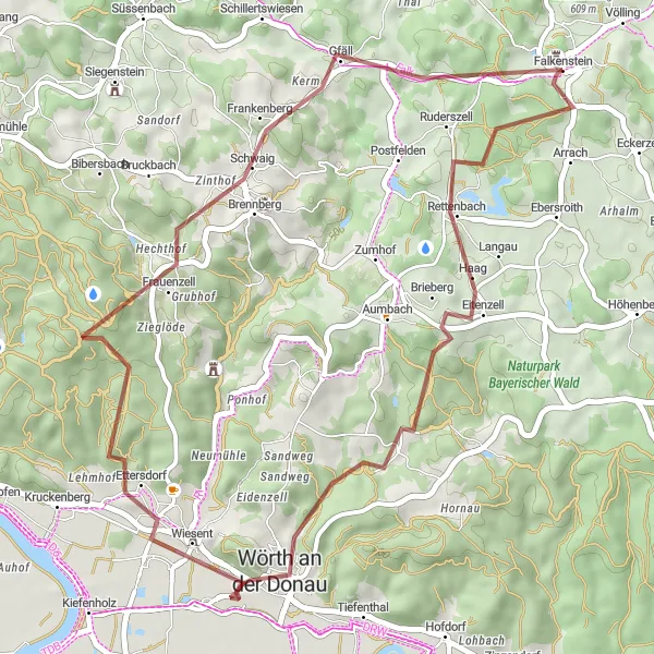 Karten-Miniaturansicht der Radinspiration "Gravelabenteuer in der Nähe von Falkenstein" in Oberpfalz, Germany. Erstellt vom Tarmacs.app-Routenplaner für Radtouren