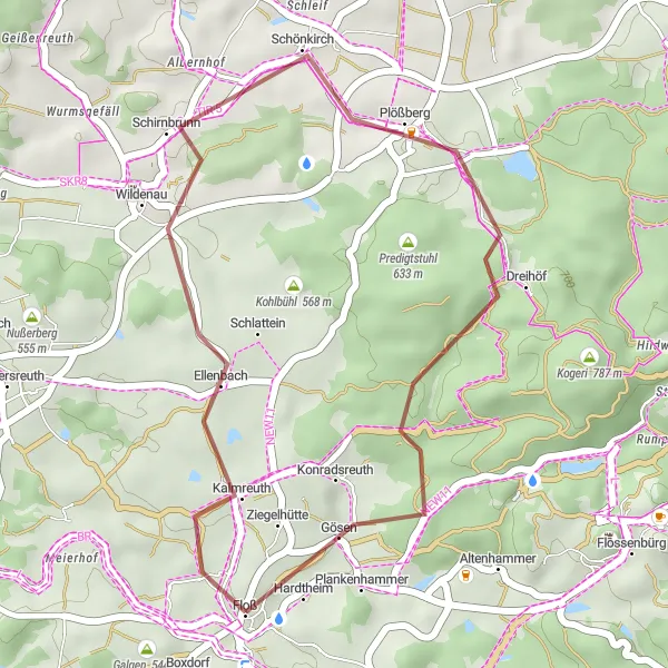 Map miniature of "Gravel Circuit Around Floß" cycling inspiration in Oberpfalz, Germany. Generated by Tarmacs.app cycling route planner