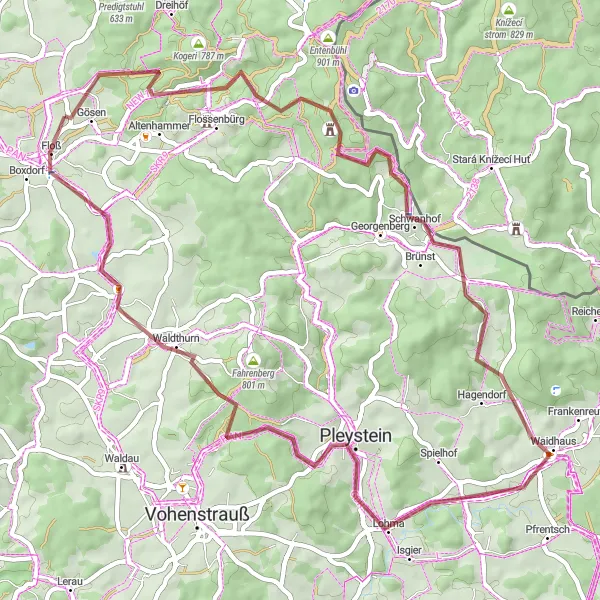 Karten-Miniaturansicht der Radinspiration "Erlebnisreiche Graveltour durch die Oberpfalz" in Oberpfalz, Germany. Erstellt vom Tarmacs.app-Routenplaner für Radtouren