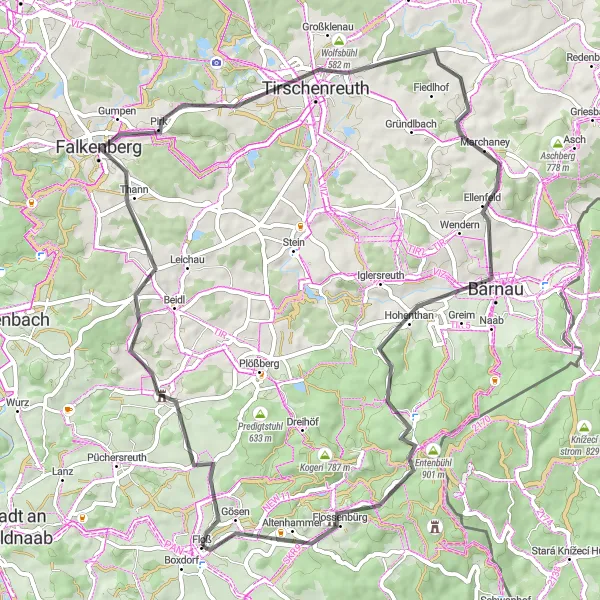 Map miniature of "Holdenberg Loop" cycling inspiration in Oberpfalz, Germany. Generated by Tarmacs.app cycling route planner