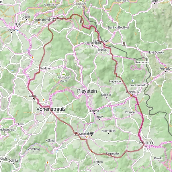 Karten-Miniaturansicht der Radinspiration "Gravelabenteuer rund um Vohenstrauß" in Oberpfalz, Germany. Erstellt vom Tarmacs.app-Routenplaner für Radtouren