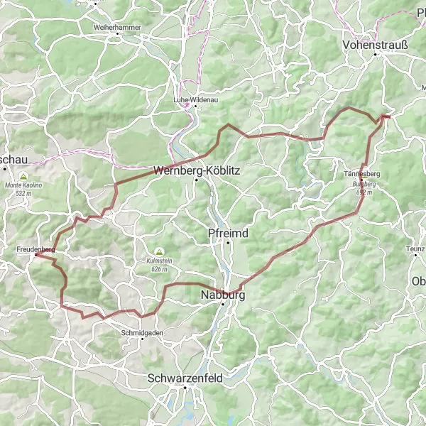 Map miniature of "Gravel Route: Engelberg to Galgenberg (Oberpfalz)" cycling inspiration in Oberpfalz, Germany. Generated by Tarmacs.app cycling route planner