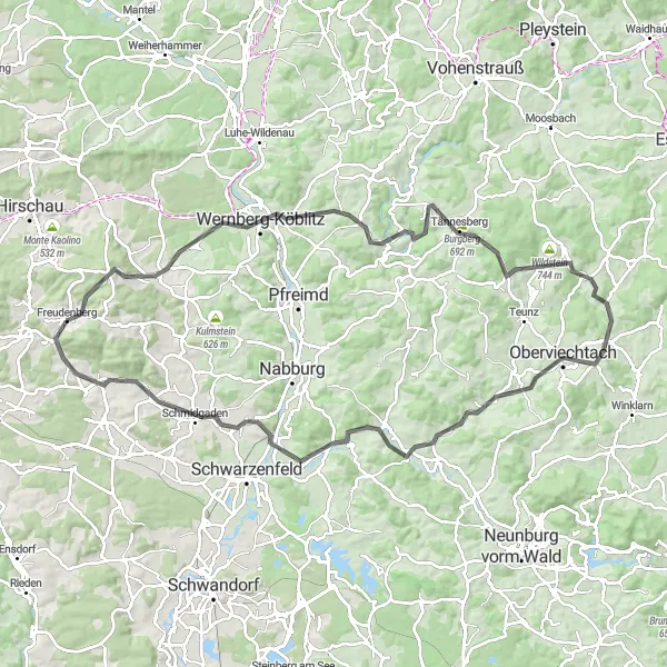 Karten-Miniaturansicht der Radinspiration "Road-Tour für erfahrene Radfahrer" in Oberpfalz, Germany. Erstellt vom Tarmacs.app-Routenplaner für Radtouren
