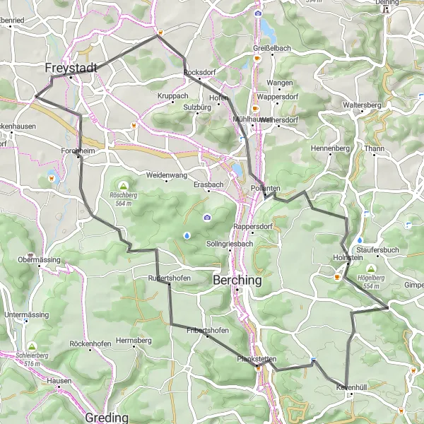 Karten-Miniaturansicht der Radinspiration "Die Rund um Freystadt-Tour" in Oberpfalz, Germany. Erstellt vom Tarmacs.app-Routenplaner für Radtouren