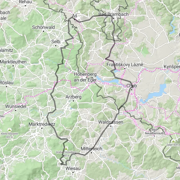 Map miniature of "Pechbrunn to Fuchsmühl Road Adventure" cycling inspiration in Oberpfalz, Germany. Generated by Tarmacs.app cycling route planner