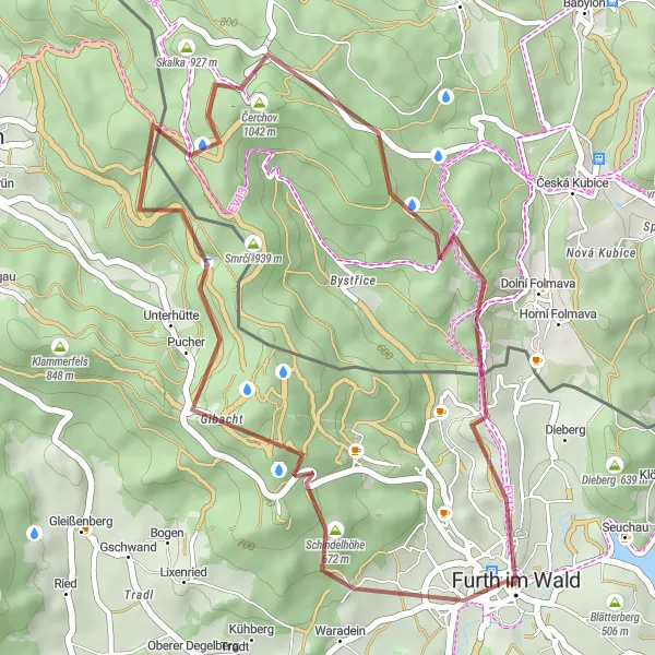 Map miniature of "Gravel Cycling Adventure near Furth im Wald" cycling inspiration in Oberpfalz, Germany. Generated by Tarmacs.app cycling route planner