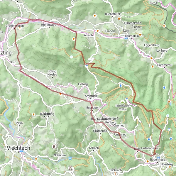 Map miniature of "Mountain Amper Bike Route" cycling inspiration in Oberpfalz, Germany. Generated by Tarmacs.app cycling route planner