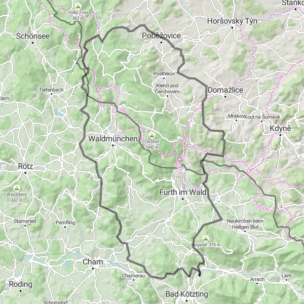 Map miniature of "Ruding Hinterland Challenge" cycling inspiration in Oberpfalz, Germany. Generated by Tarmacs.app cycling route planner