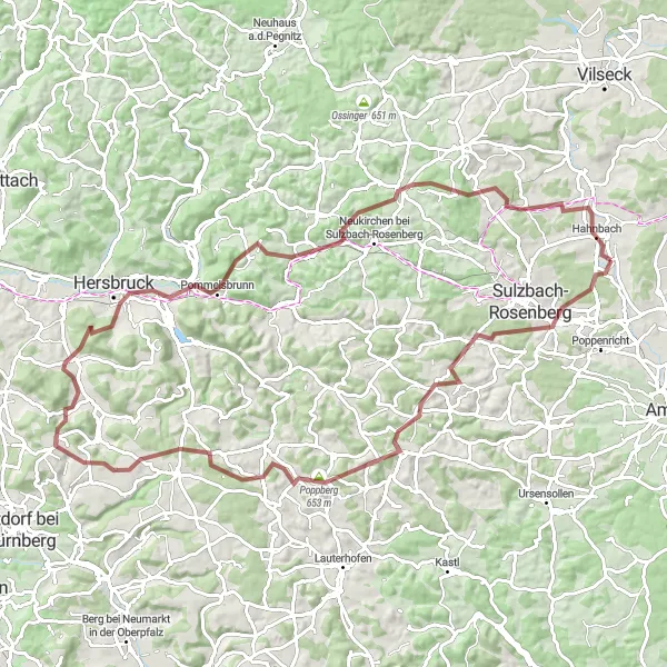 Karten-Miniaturansicht der Radinspiration "Illschwang - Hahnbach Gravelroute" in Oberpfalz, Germany. Erstellt vom Tarmacs.app-Routenplaner für Radtouren