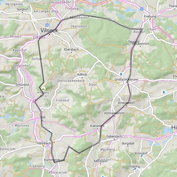 Map miniature of "Kreuzberg Loop" cycling inspiration in Oberpfalz, Germany. Generated by Tarmacs.app cycling route planner
