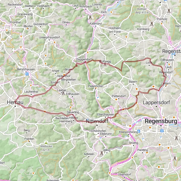 Karten-Miniaturansicht der Radinspiration "Herausfordernde Gravel-Tour" in Oberpfalz, Germany. Erstellt vom Tarmacs.app-Routenplaner für Radtouren