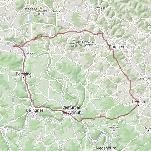 Karten-Miniaturansicht der Radinspiration "Natur pur: Gravelroute mit Panoramablick" in Oberpfalz, Germany. Erstellt vom Tarmacs.app-Routenplaner für Radtouren