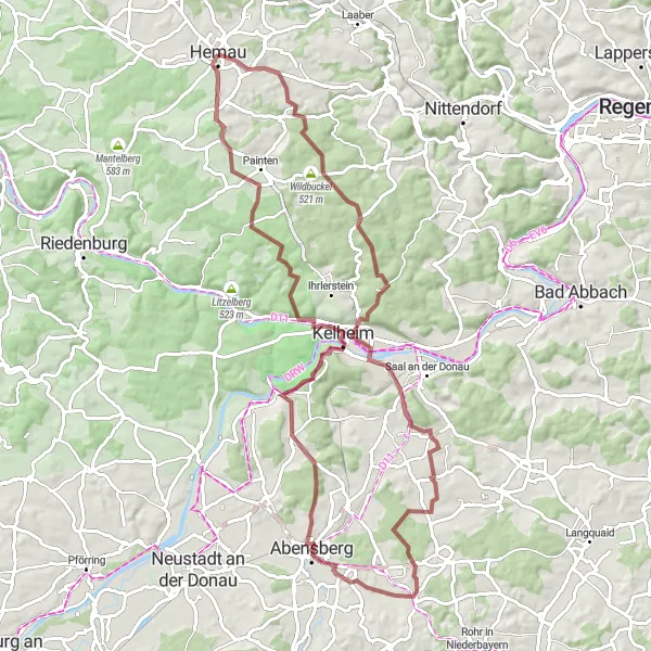 Karten-Miniaturansicht der Radinspiration "Gravelabenteuer durch die Natur rund um Hemau" in Oberpfalz, Germany. Erstellt vom Tarmacs.app-Routenplaner für Radtouren