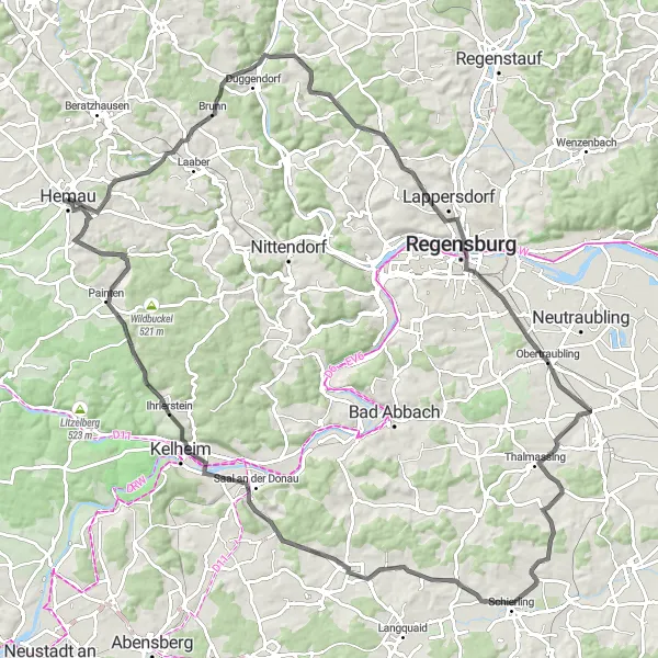 Karten-Miniaturansicht der Radinspiration "Sportliche Radtour rund um Hemau" in Oberpfalz, Germany. Erstellt vom Tarmacs.app-Routenplaner für Radtouren