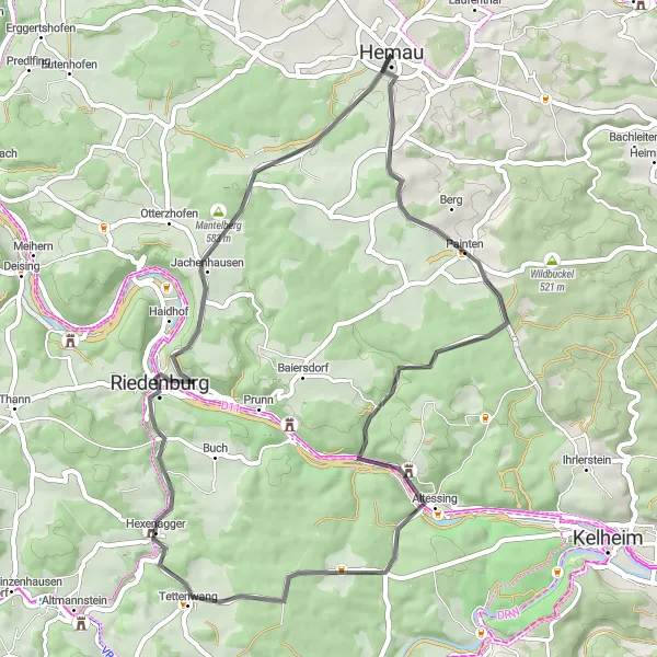 Karten-Miniaturansicht der Radinspiration "Panorama-Radtour in Hemau" in Oberpfalz, Germany. Erstellt vom Tarmacs.app-Routenplaner für Radtouren