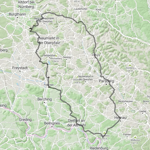 Karten-Miniaturansicht der Radinspiration "Road-Tour durch die Oberpfalz: Kultur und Natur erleben" in Oberpfalz, Germany. Erstellt vom Tarmacs.app-Routenplaner für Radtouren