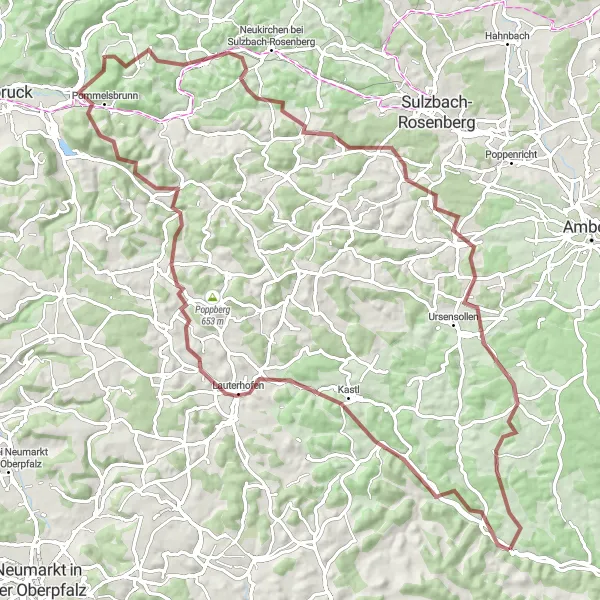 Karten-Miniaturansicht der Radinspiration "Der anspruchsvolle Rundweg um Hohenburg" in Oberpfalz, Germany. Erstellt vom Tarmacs.app-Routenplaner für Radtouren