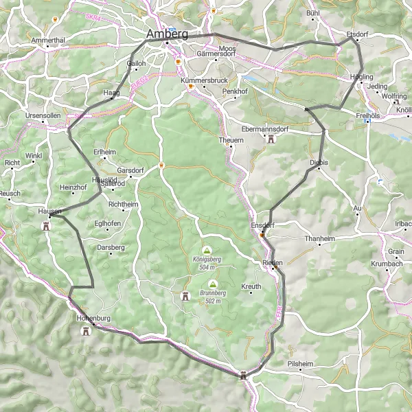Karten-Miniaturansicht der Radinspiration "Straßenradtour durch die Oberpfalz" in Oberpfalz, Germany. Erstellt vom Tarmacs.app-Routenplaner für Radtouren