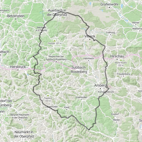 Karten-Miniaturansicht der Radinspiration "Epische Straßenradtour durch die Oberpfalz" in Oberpfalz, Germany. Erstellt vom Tarmacs.app-Routenplaner für Radtouren