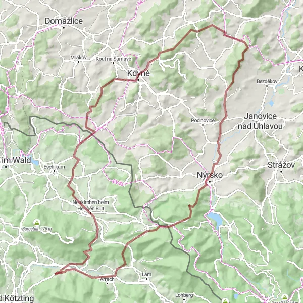 Map miniature of "The Majestic Beauty" cycling inspiration in Oberpfalz, Germany. Generated by Tarmacs.app cycling route planner