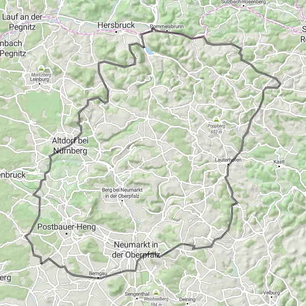 Karten-Miniaturansicht der Radinspiration "Bergige Abenteuertour" in Oberpfalz, Germany. Erstellt vom Tarmacs.app-Routenplaner für Radtouren