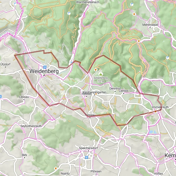 Map miniature of "The Gravel Escape" cycling inspiration in Oberpfalz, Germany. Generated by Tarmacs.app cycling route planner