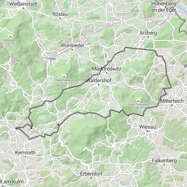 Map miniature of "Schwarzberg Challenge" cycling inspiration in Oberpfalz, Germany. Generated by Tarmacs.app cycling route planner