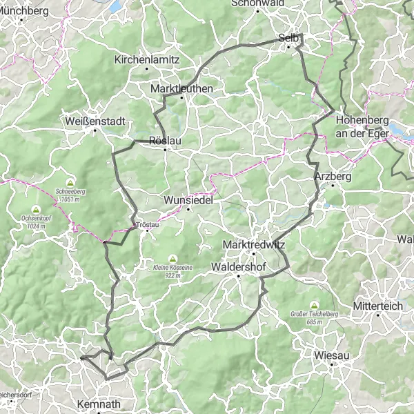 Map miniature of "The Road Adventure" cycling inspiration in Oberpfalz, Germany. Generated by Tarmacs.app cycling route planner