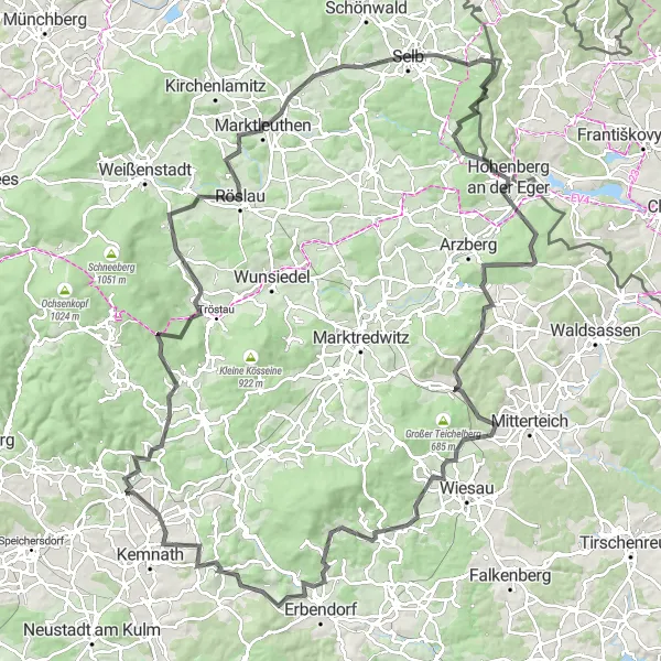 Map miniature of "Ultimate Challenge: Immenreuth to Schirnding" cycling inspiration in Oberpfalz, Germany. Generated by Tarmacs.app cycling route planner