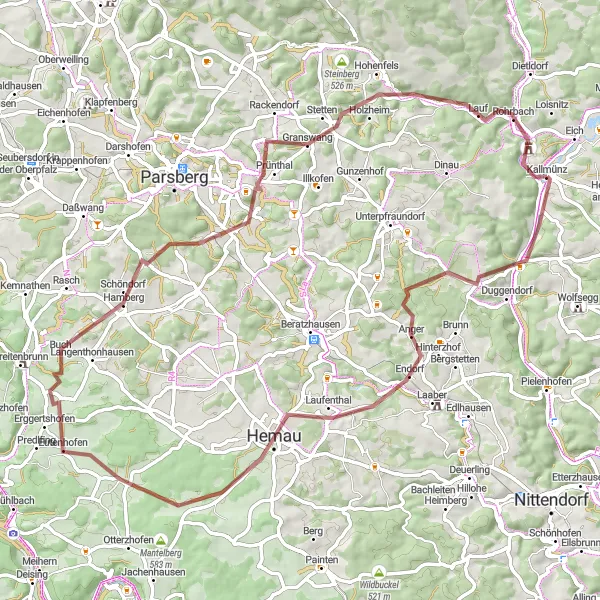 Map miniature of "Krippersberg - Burgruine Kallmünz Gravel Ride" cycling inspiration in Oberpfalz, Germany. Generated by Tarmacs.app cycling route planner